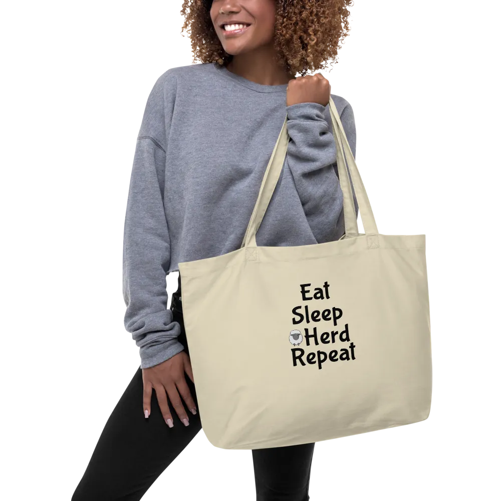 Eat Sleep Sheep Herd Repeat X-Large Tote/Shopping Bag - Oyster