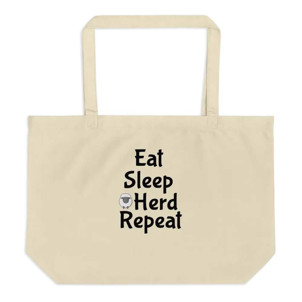 Eat Sleep Sheep Herd Repeat X-Large Tote/Shopping Bag - Oyster