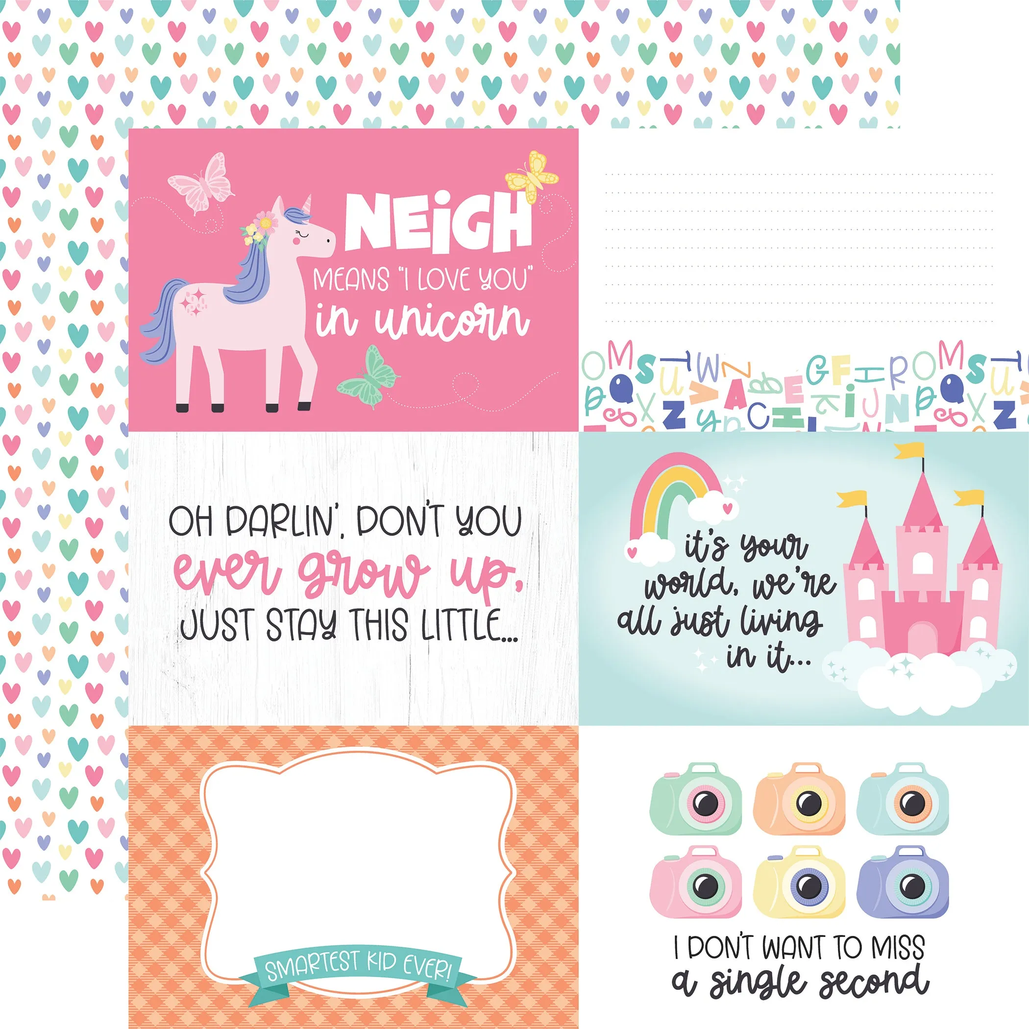 Echo Park - My Little Girl - 12x12 Single Sheet / 6x4 Journaling Cards