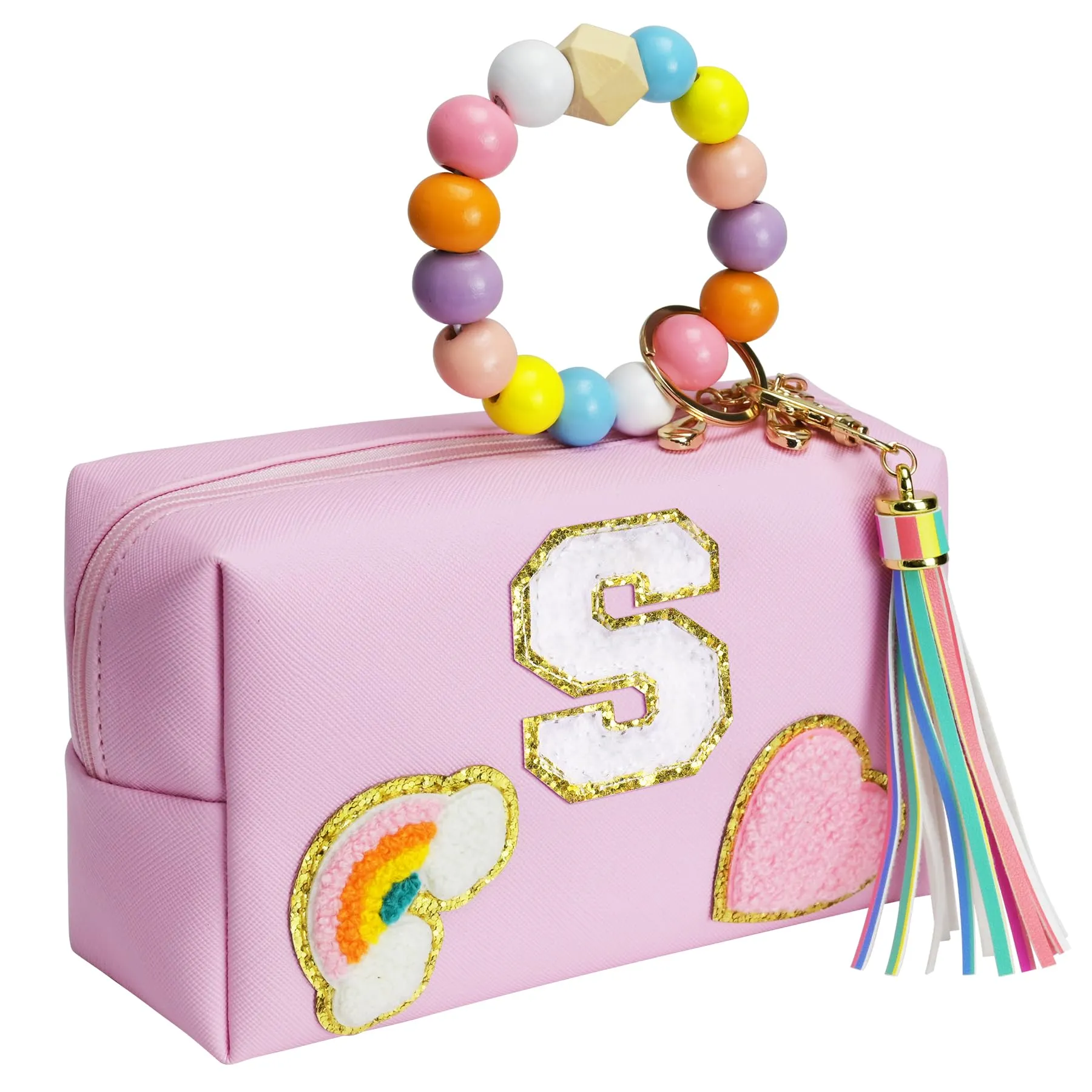 Elilier Easter Gifts, Chenille Letter Pouch Cosmetic Bag, PU Leather Waterproof Girls Bag, Personalized Gifts For Bride Bridemaids, Easter Gifts for Women (Medium)
