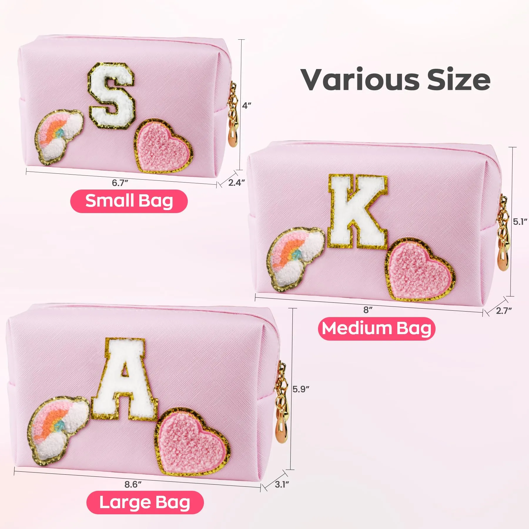 Elilier Easter Gifts, Chenille Letter Pouch Cosmetic Bag, PU Leather Waterproof Girls Bag, Personalized Gifts For Bride Bridemaids, Easter Gifts for Women (Medium)