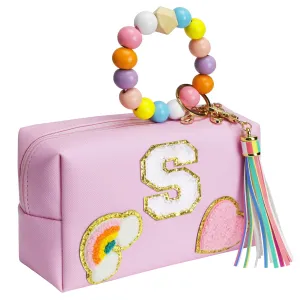 Elilier Easter Gifts, Chenille Letter Pouch Cosmetic Bag, PU Leather Waterproof Girls Bag, Personalized Gifts For Bride Bridemaids, Easter Gifts for Women (Medium)