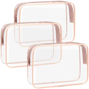 F-color TSA Approved Toiletry Bag - 3 Pack Clear Toiletry Bags Clear Makeup Cosmetic Bags for Women Men, Quart Size Travel Bag, Carry on Airport Airline Compliant Bag, Rose Gold