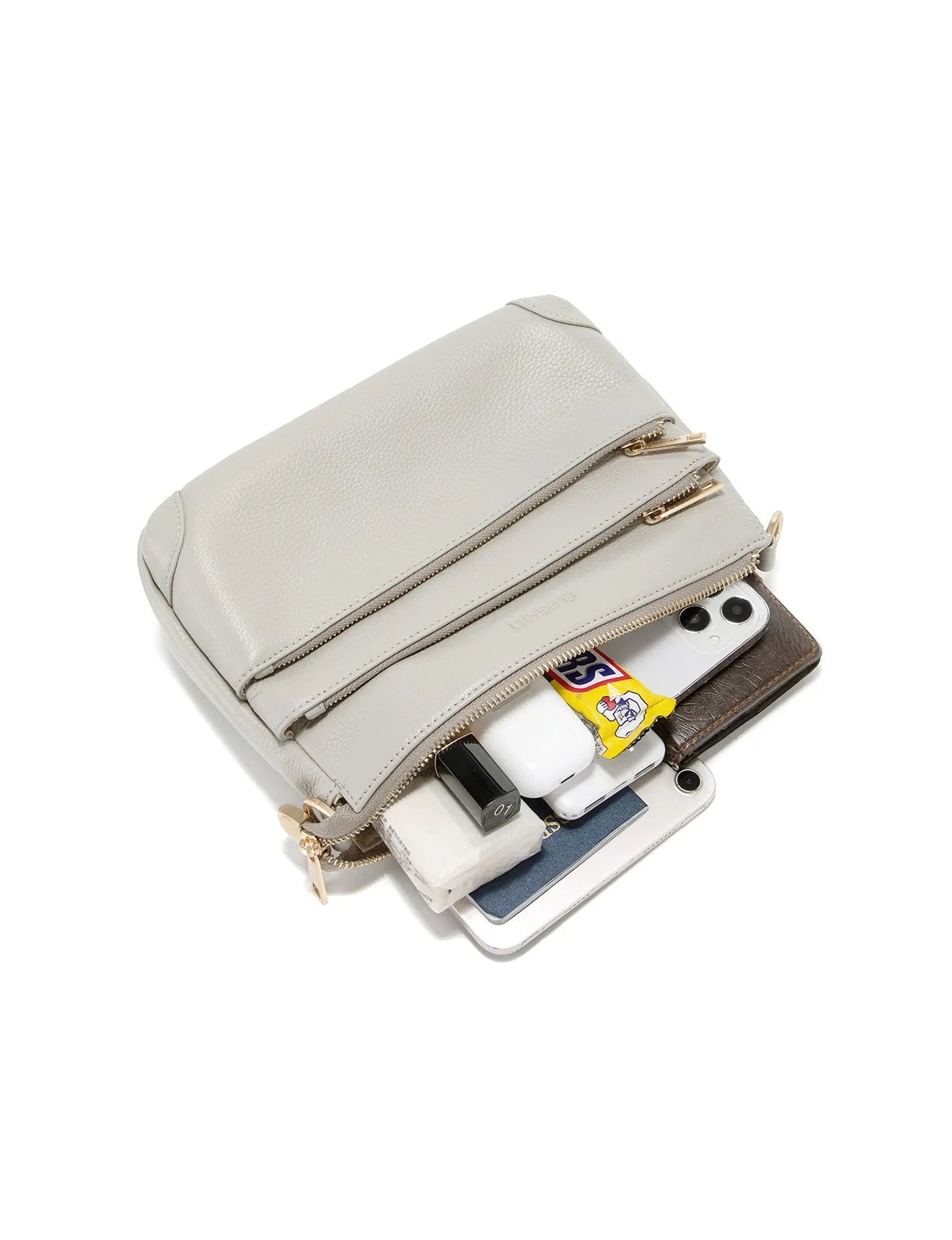 FAITH LEATHER CROSS BODY BAG- E1-0749-PEBBLE- SALE