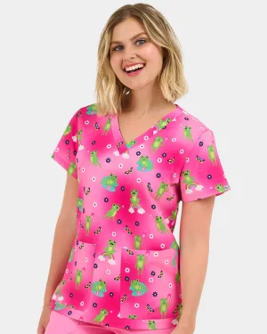 'Frog-Tastic' Women's Stretch Scrub Top - 1054