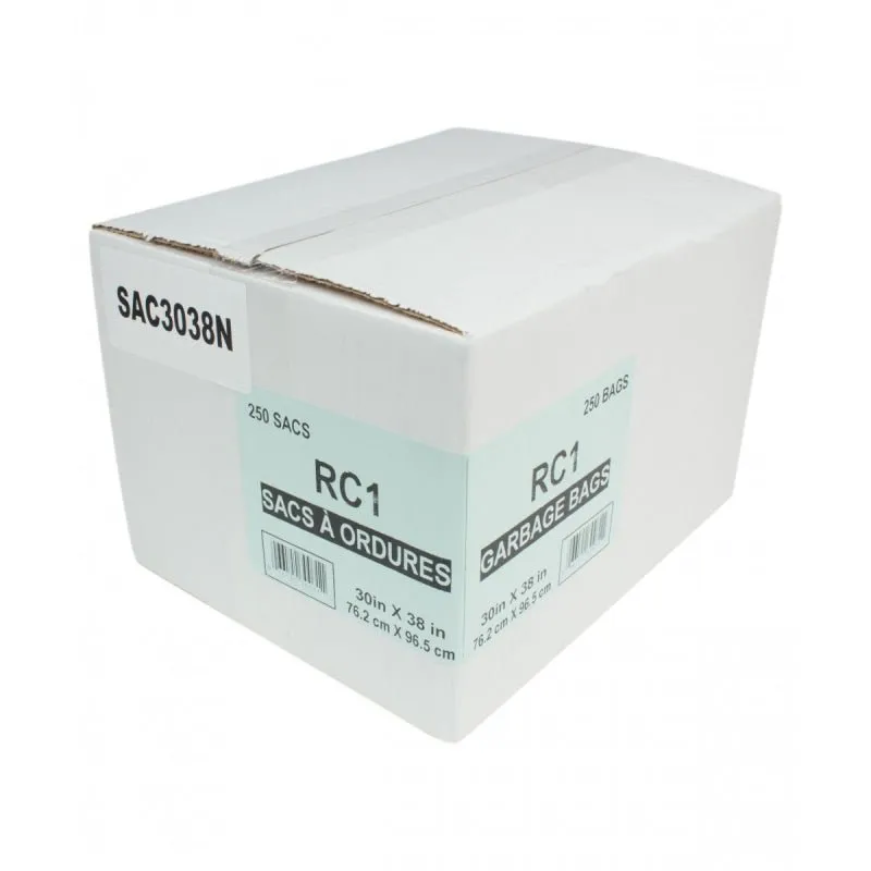 Garbage Trash Bags Regular 30" X 38" Black Box of 250