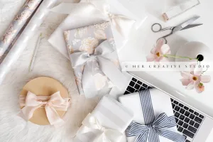 Gifts, Laptop & Wrapping Paper. Stock Image