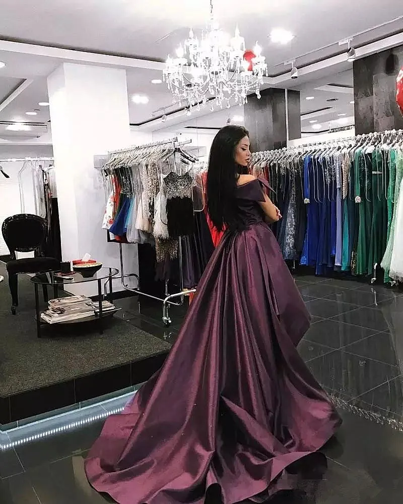 Grape Purple Off Shoulder Convertible Overskirt Prom Dresses ,PD00130