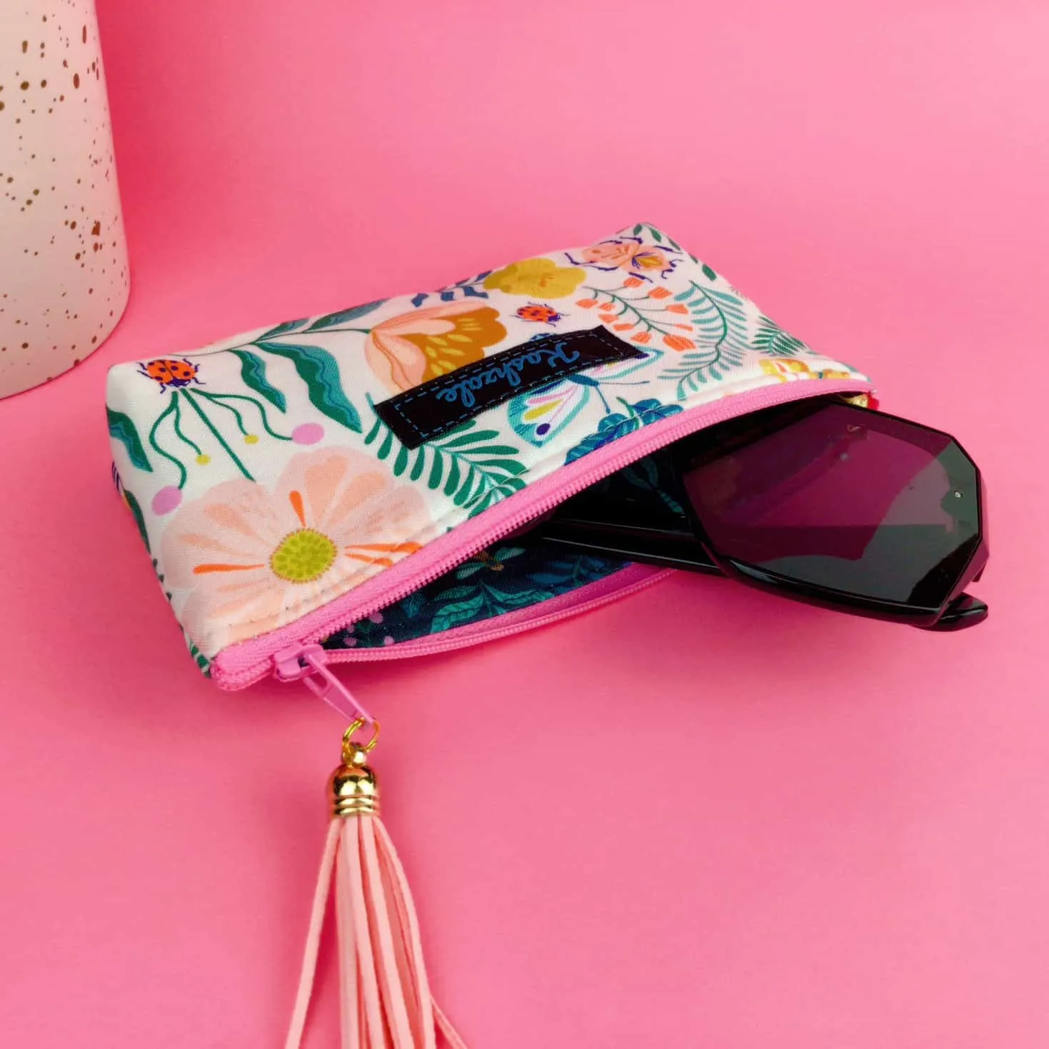 Green and Cream Sunglasses bag, glasses case.
