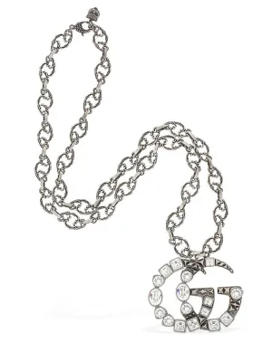 Gucci GG Marmont Crystal Necklace In Silver