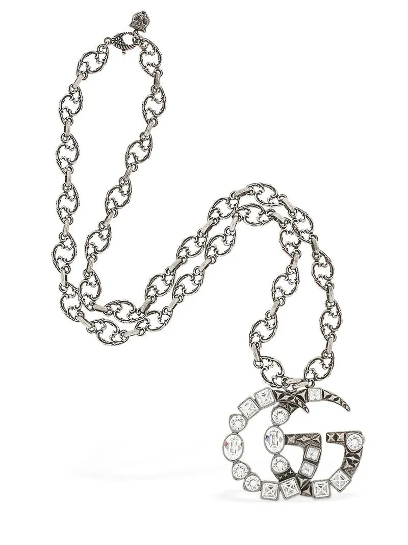 Gucci GG Marmont Crystal Necklace In Silver
