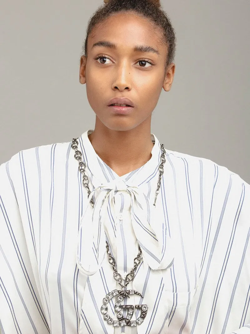 Gucci GG Marmont Crystal Necklace In Silver