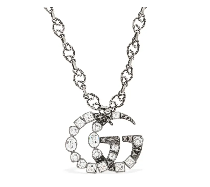 Gucci GG Marmont Crystal Necklace In Silver