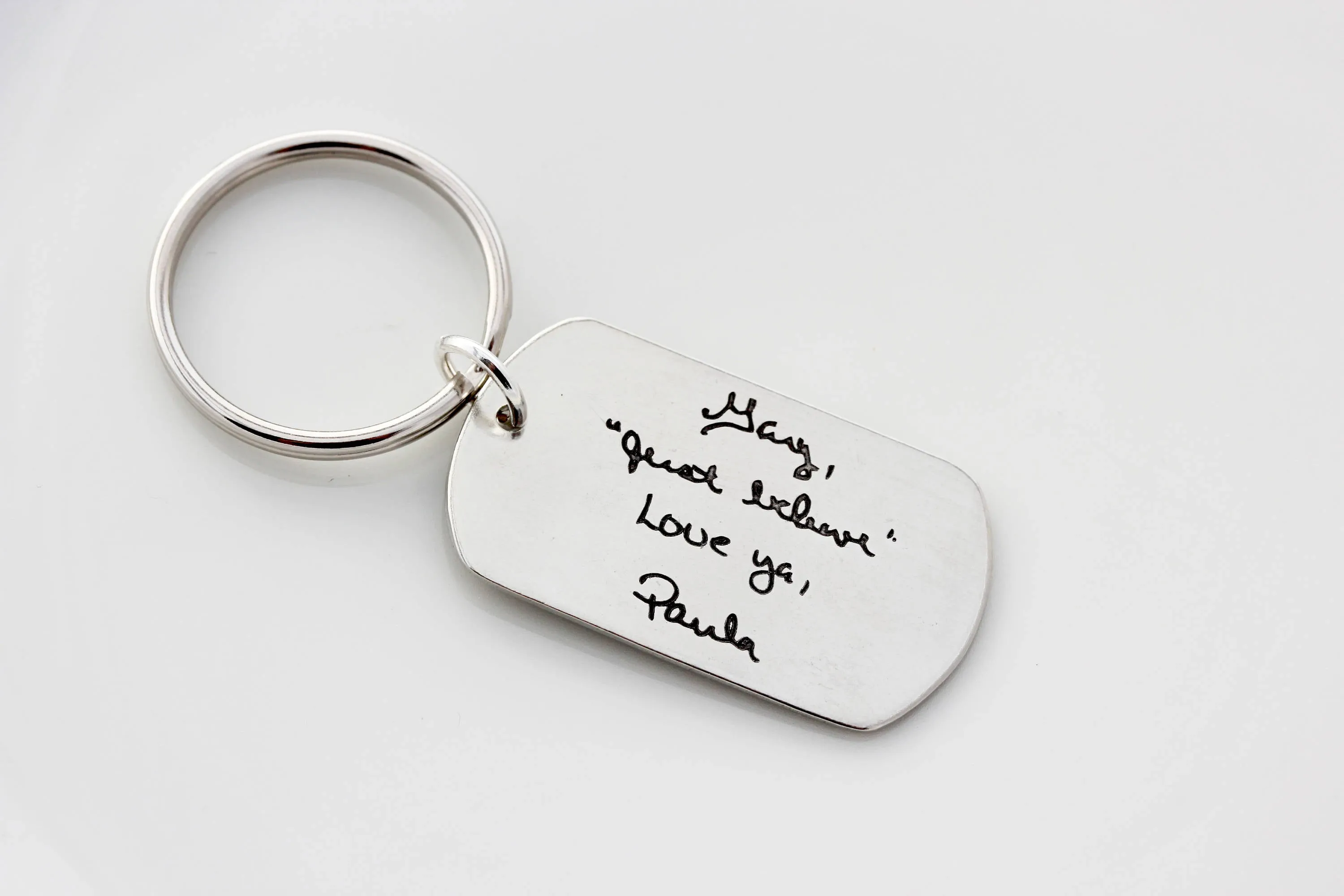 Handwriting Tag Keychain | Silver, Brass, Copper