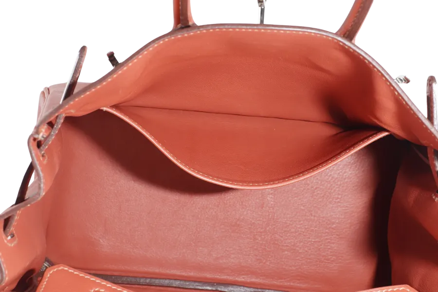 HERMES BIRKIN 25 STAMP L (YEAR 2008) ROSY SWIFT LEATHER SILVER HARDWARE WITH LOCK & KEYS AND DUST COVER