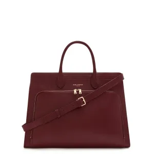 Honoré Nadine bordeaux red calfskin leather handbag with 16.4 inch laptop compartment
