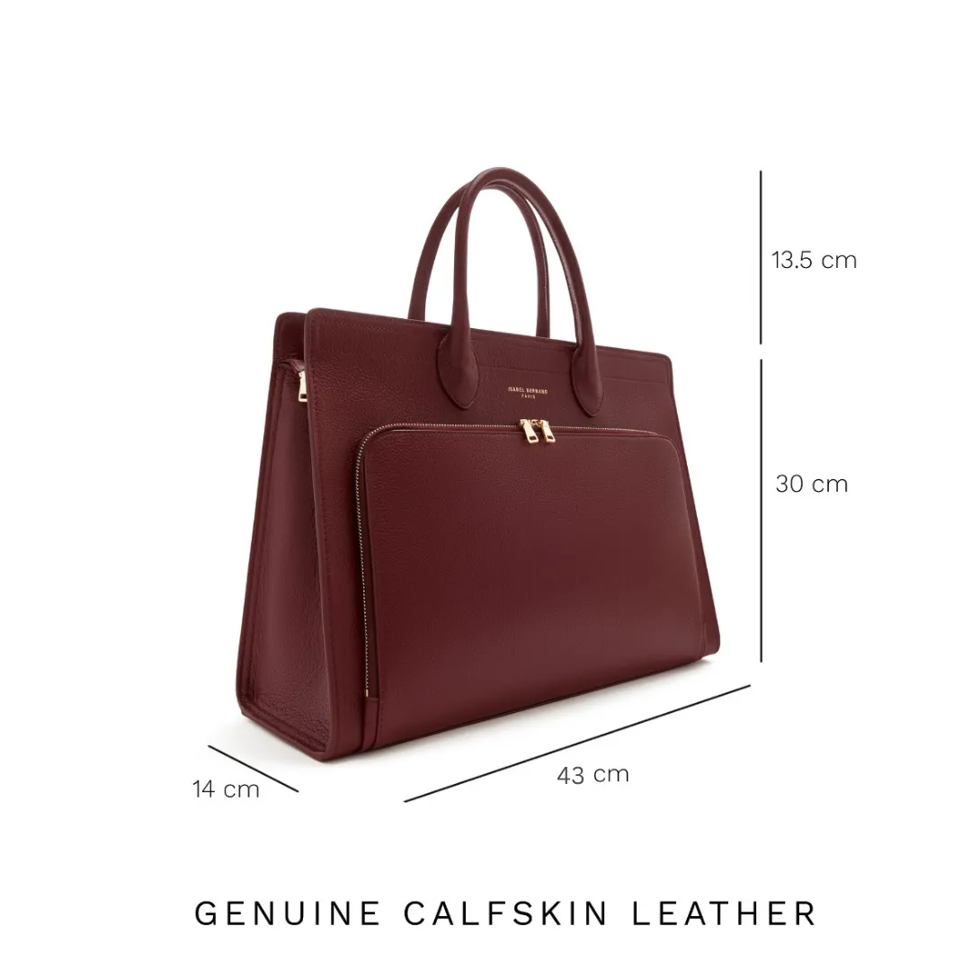 Honoré Nadine bordeaux red calfskin leather handbag with 16.4 inch laptop compartment