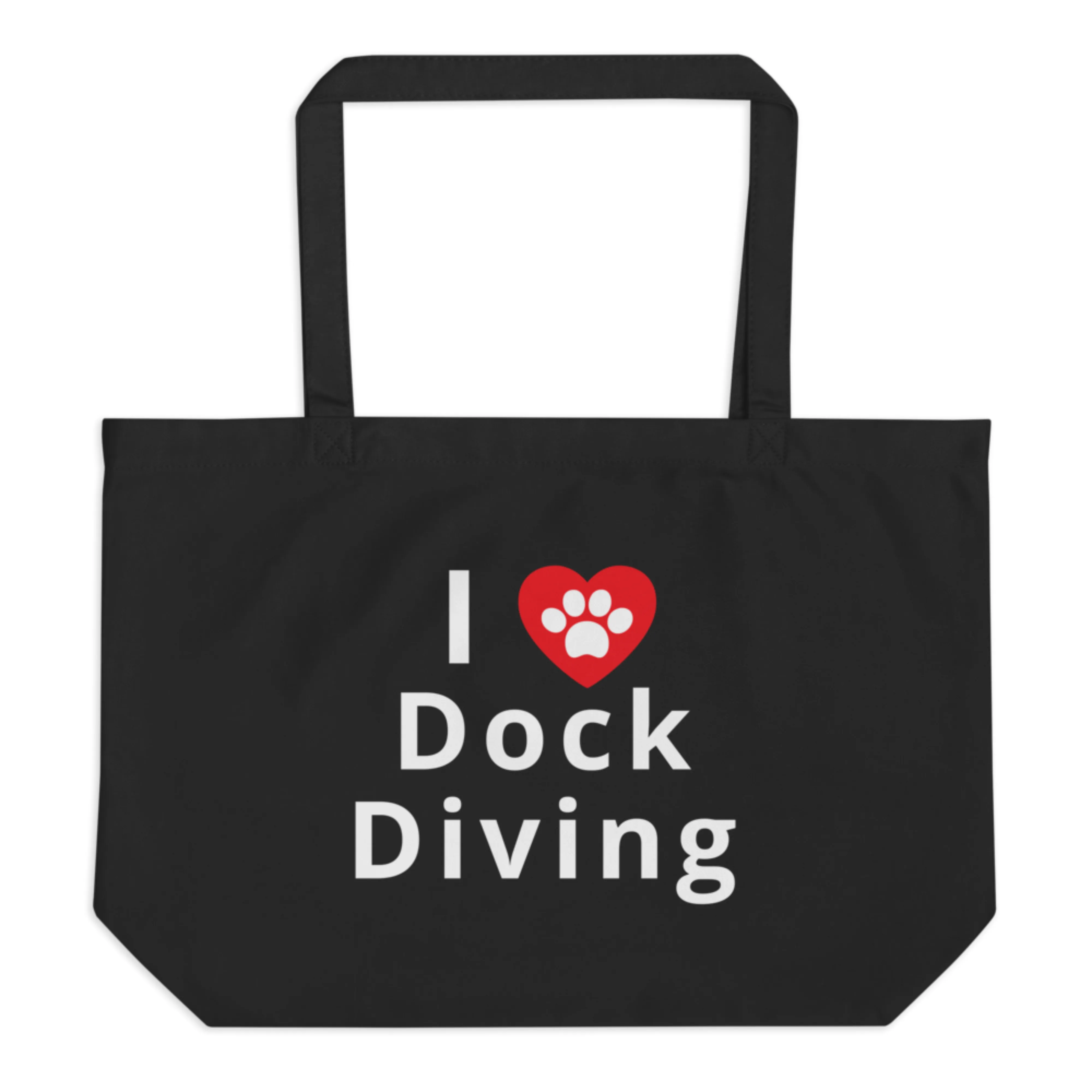 I Heart w/ Paw Dock Diving X-Large Tote/Shopping Bag-Black