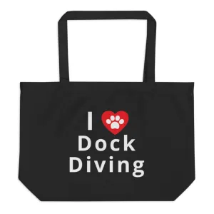 I Heart w/ Paw Dock Diving X-Large Tote/Shopping Bag-Black