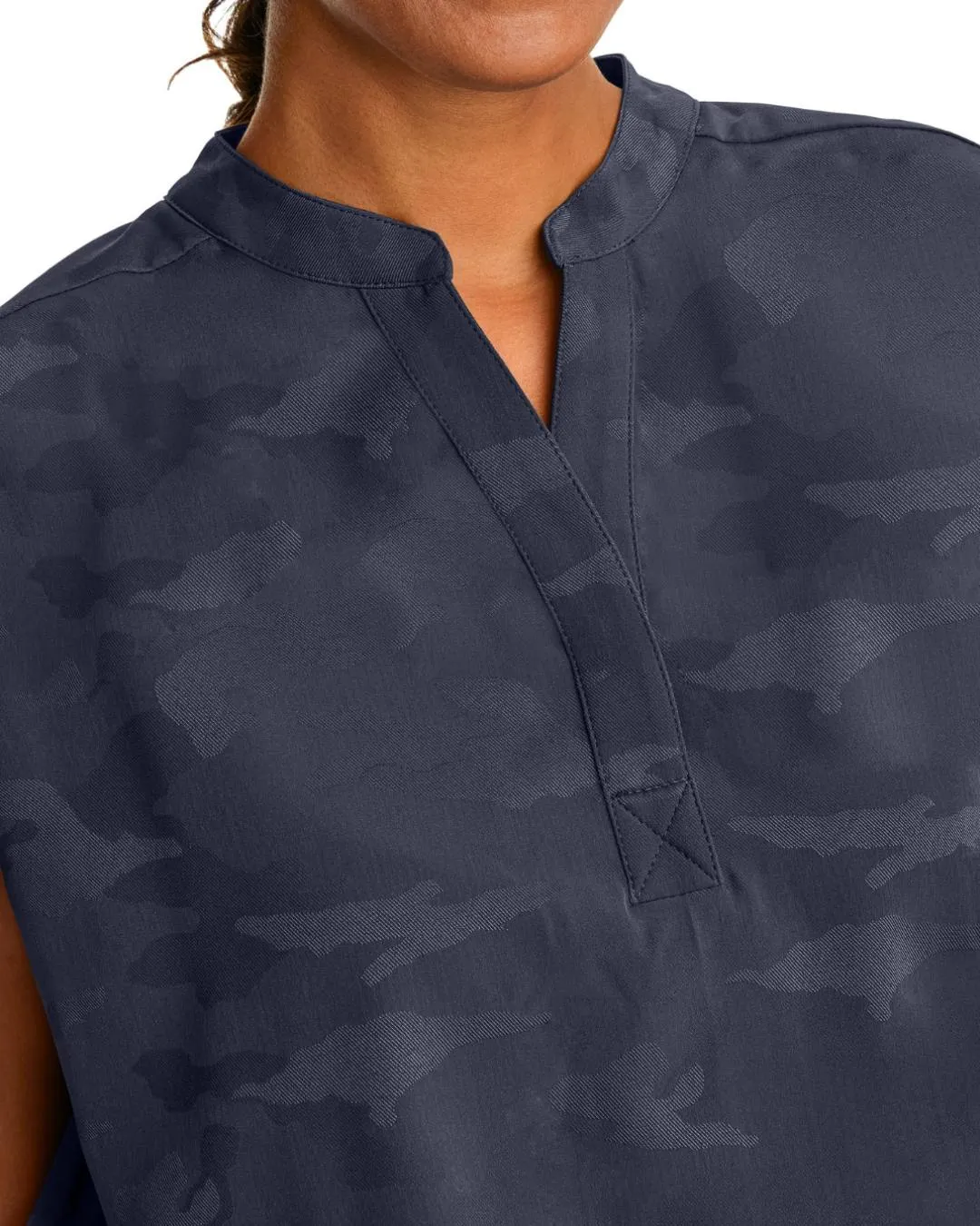 Journey Women's Mandarin Collar Camo Print Scrub Top - Pewter - 2352