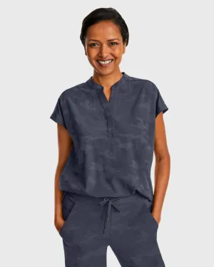 Journey Women's Mandarin Collar Camo Print Scrub Top - Pewter - 2352