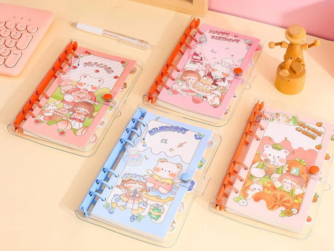 Kawaii 6 ring binder with keychain, divider & loose sheets