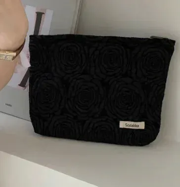Kawaii Corduroy Floral Makeup Clutch Bag 🌸✨ | Cute Cosmetic Organizer for Women 🎀💄