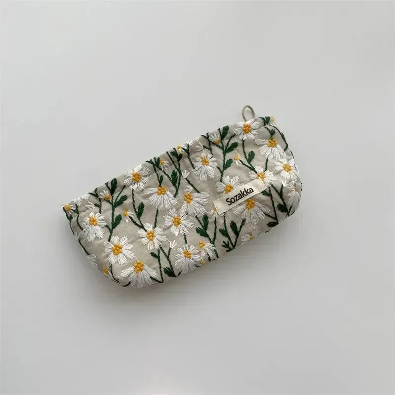 Kawaii Corduroy Floral Makeup Clutch Bag 🌸✨ | Cute Cosmetic Organizer for Women 🎀💄