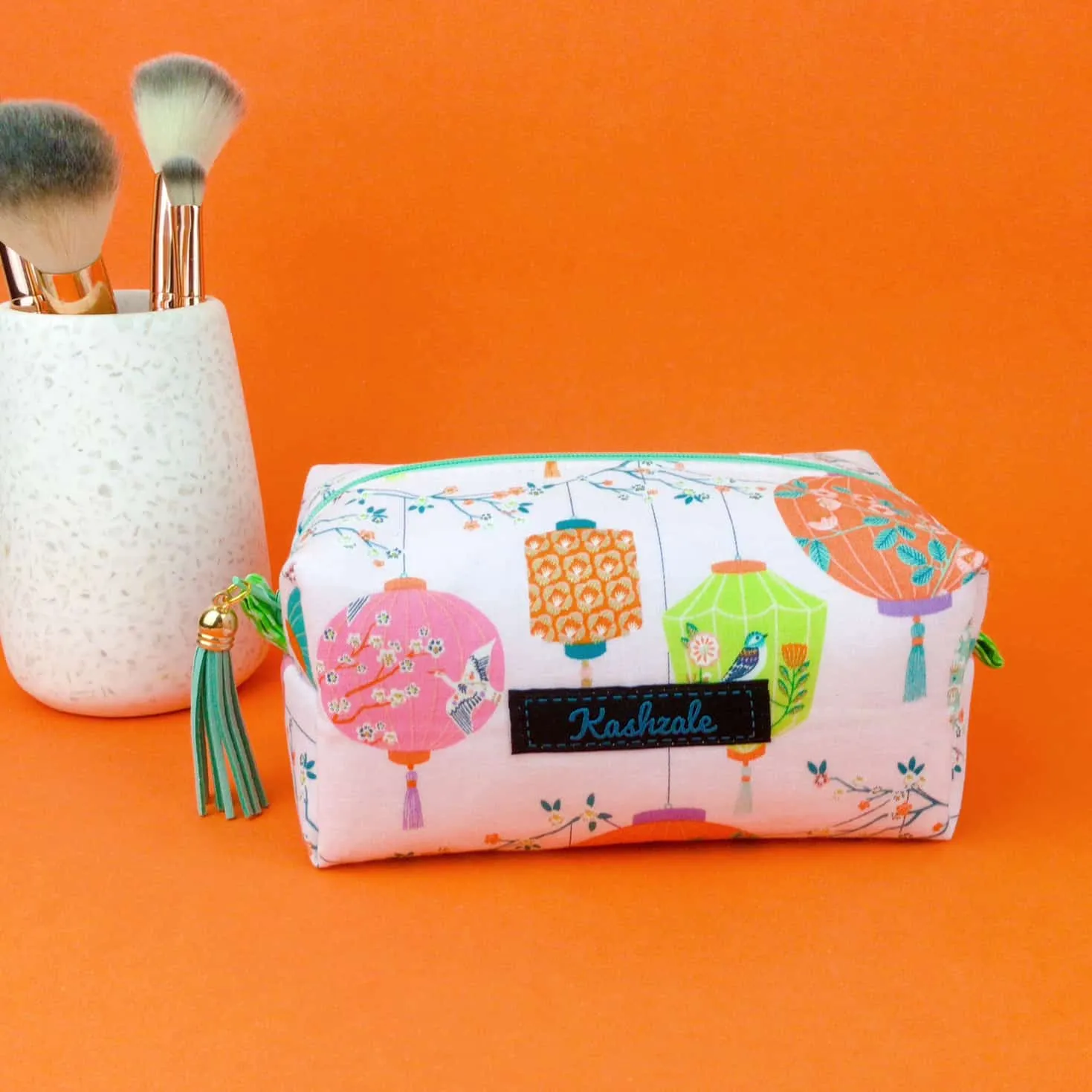 Lanterns Medium Box Makeup Bag. Pale Pink Makeup Bag