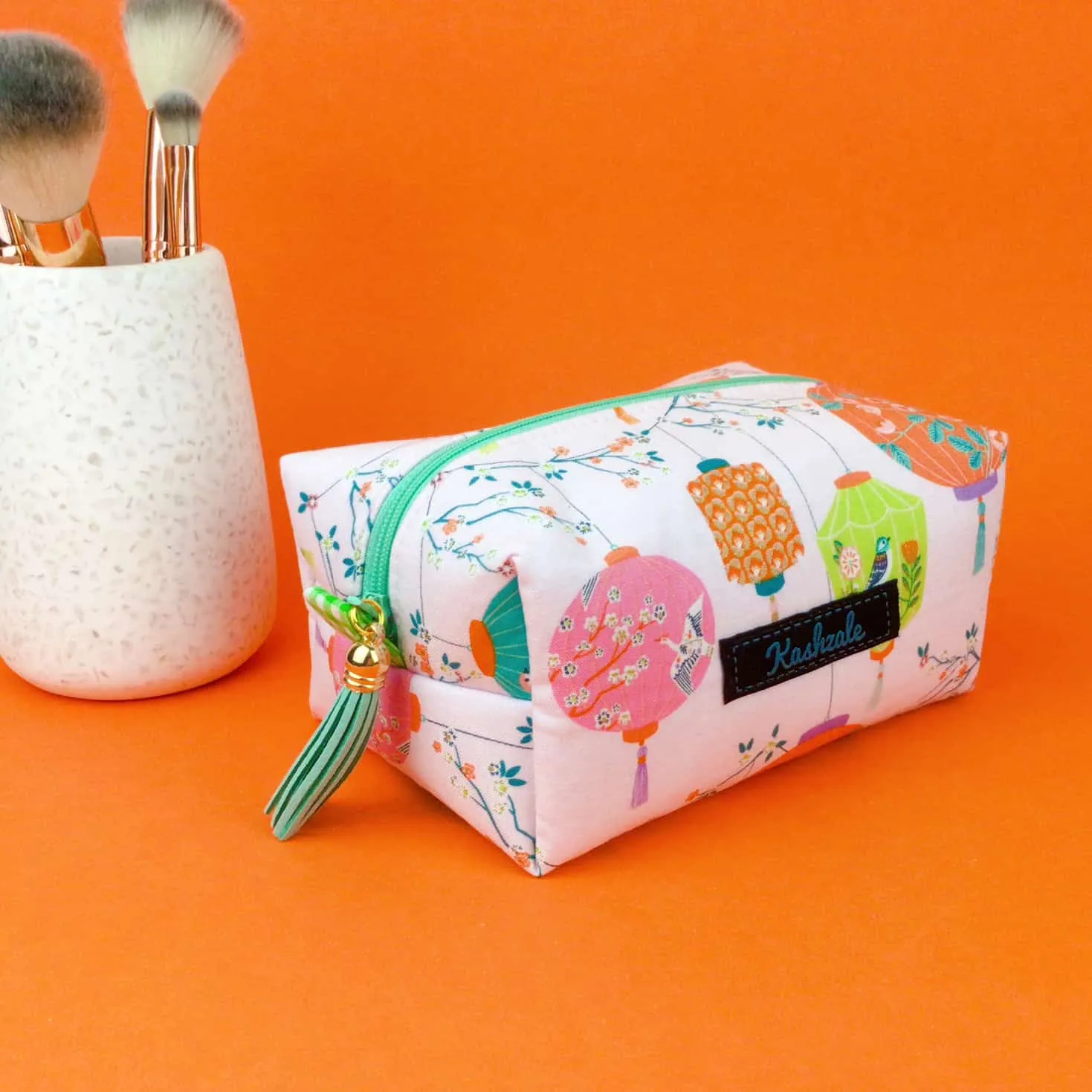 Lanterns Medium Box Makeup Bag. Pale Pink Makeup Bag