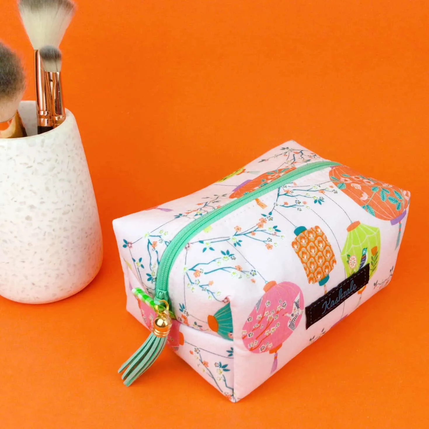 Lanterns Medium Box Makeup Bag. Pale Pink Makeup Bag