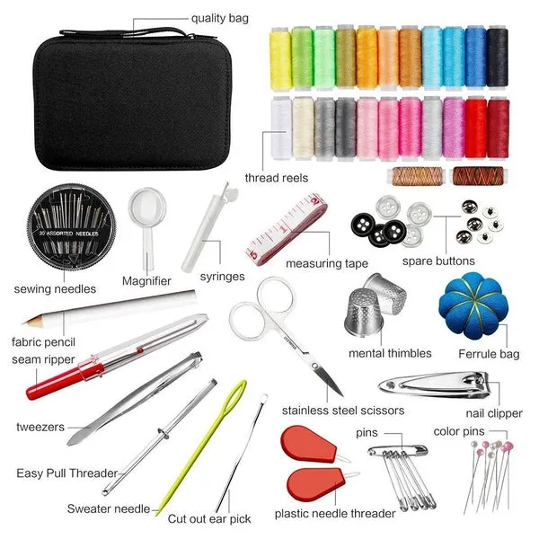 Large Capacity Black Sewing Kit Bag Portable Home Sewing Equipment