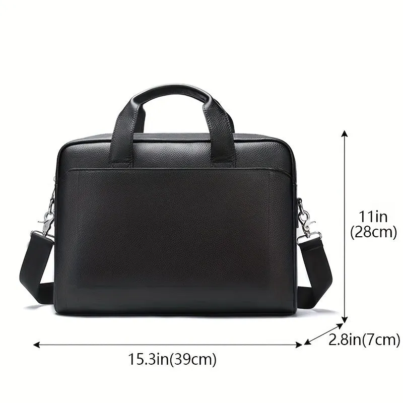 Large Leather Laptop Briefcase with Shoulder Harness