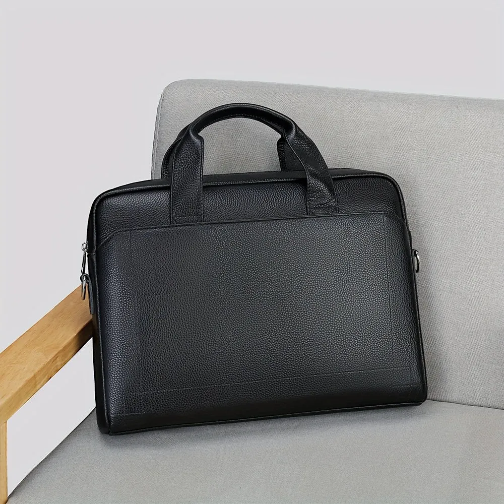Large Leather Laptop Briefcase with Shoulder Harness