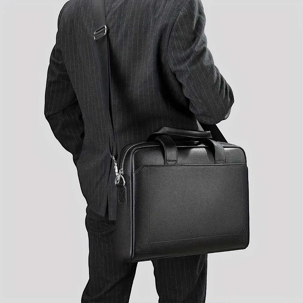 Large Leather Laptop Briefcase with Shoulder Harness