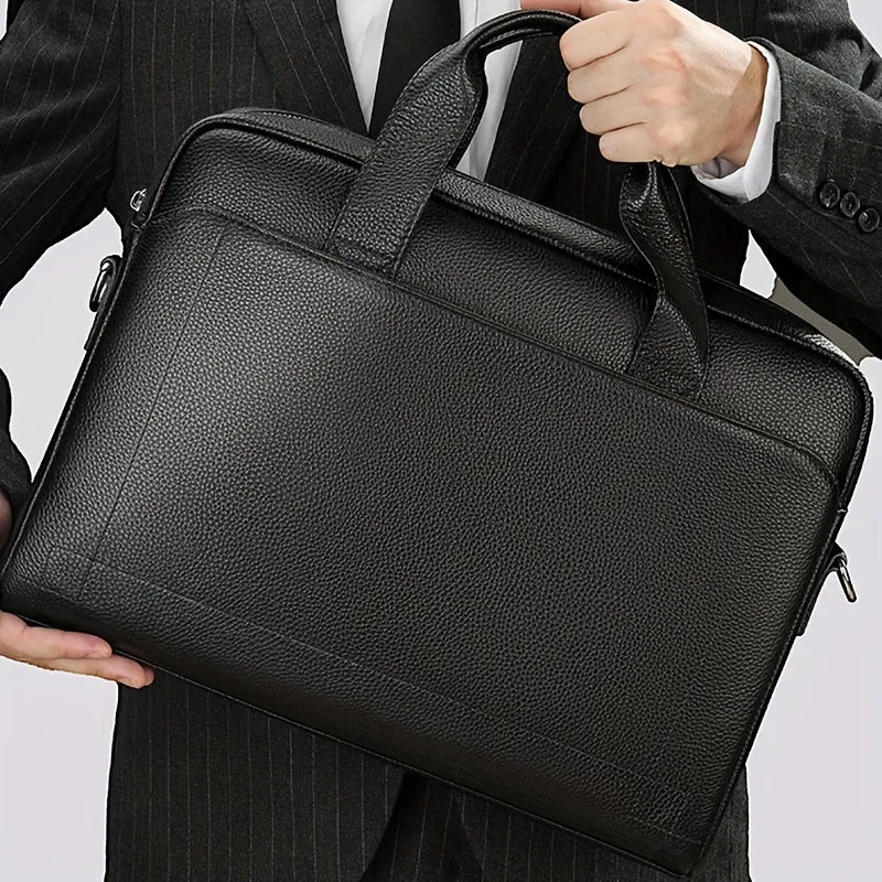 Large Leather Laptop Briefcase with Shoulder Harness