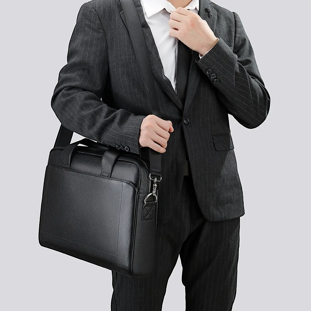 Large Leather Laptop Briefcase with Shoulder Harness