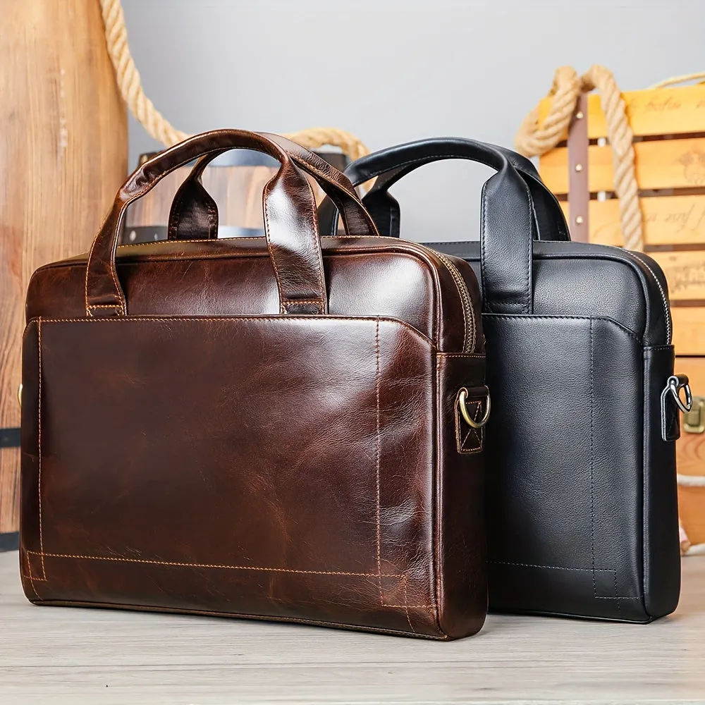 Large Leather Laptop Briefcase with Shoulder Harness