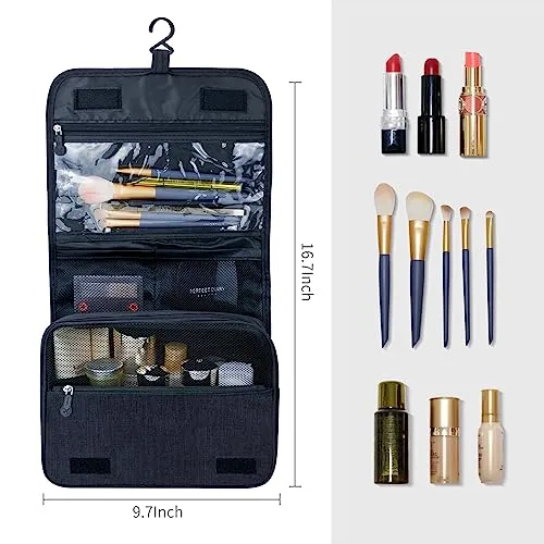 Lcsmaokin Large Capacity Toiletry Bag Travel Bag with Hanging Hook for Men and Women Waterproof Travel Cosmetic Bag Bathroom Storage Bag for Brushes Set,Full-Sized Shampoo,Toiletries,Accessories-Grey