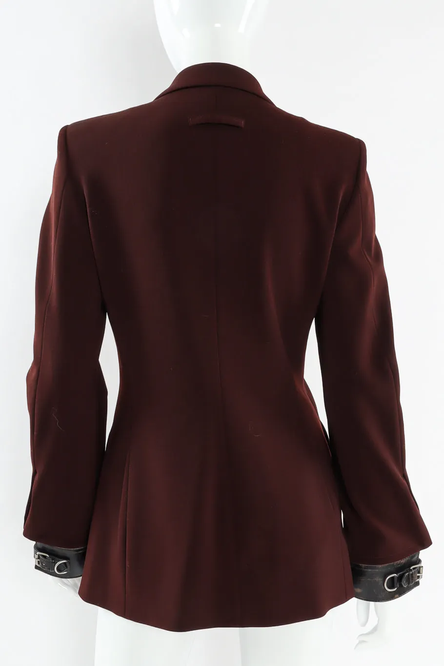 Leather Cuff Wool Blend Jacket