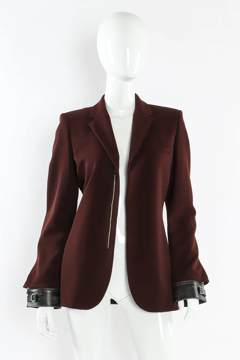 Leather Cuff Wool Blend Jacket