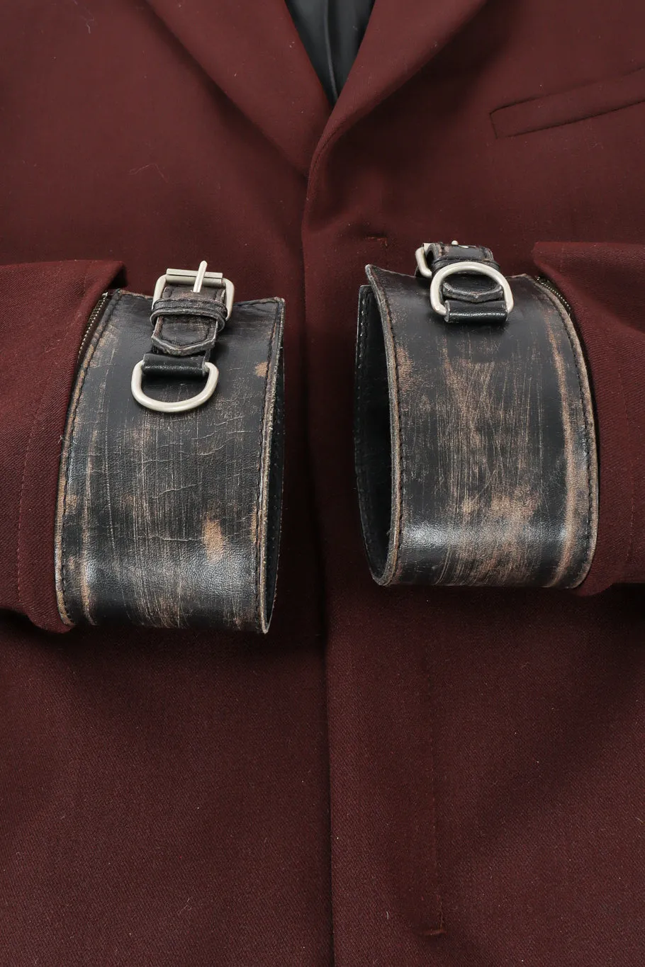 Leather Cuff Wool Blend Jacket