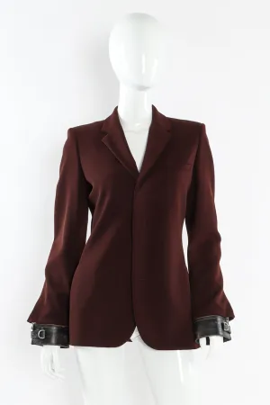 Leather Cuff Wool Blend Jacket