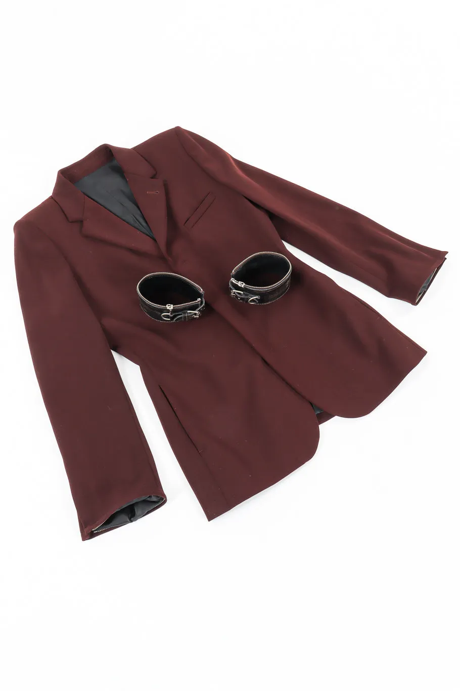 Leather Cuff Wool Blend Jacket