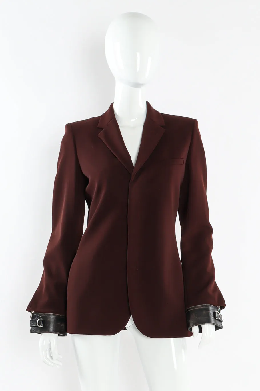 Leather Cuff Wool Blend Jacket
