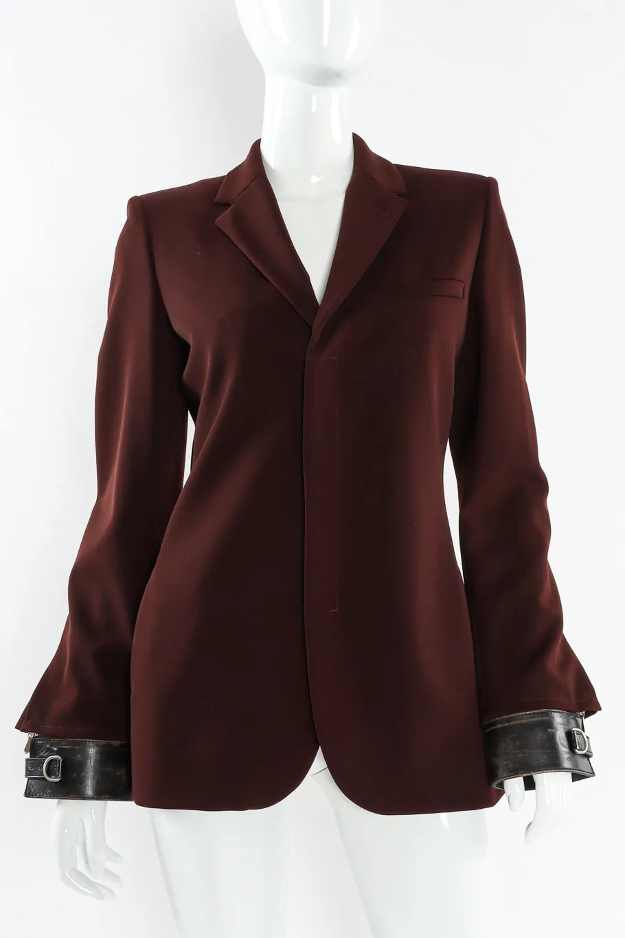 Leather Cuff Wool Blend Jacket
