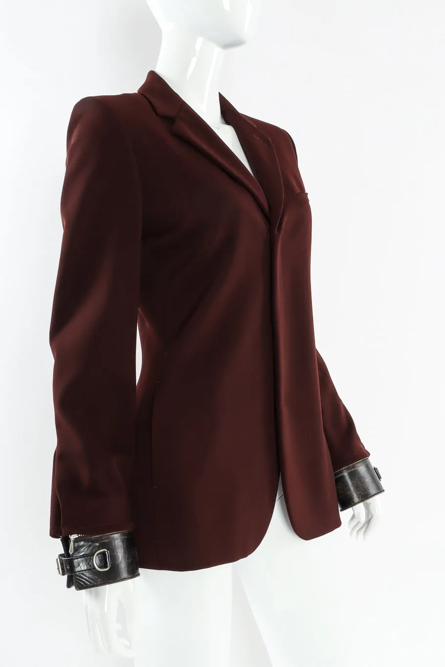 Leather Cuff Wool Blend Jacket