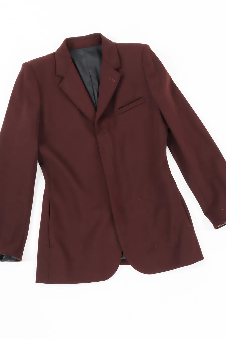 Leather Cuff Wool Blend Jacket