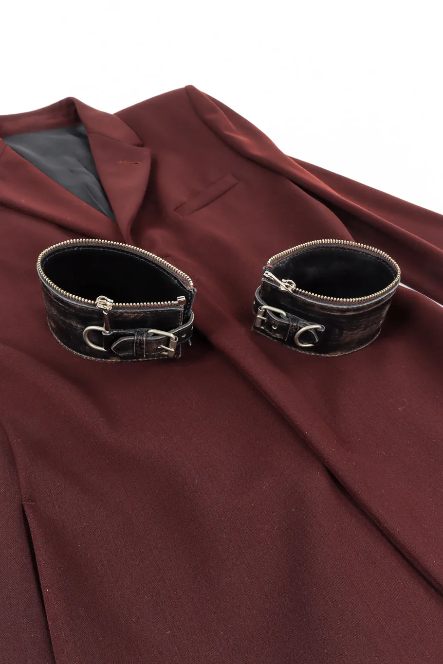 Leather Cuff Wool Blend Jacket