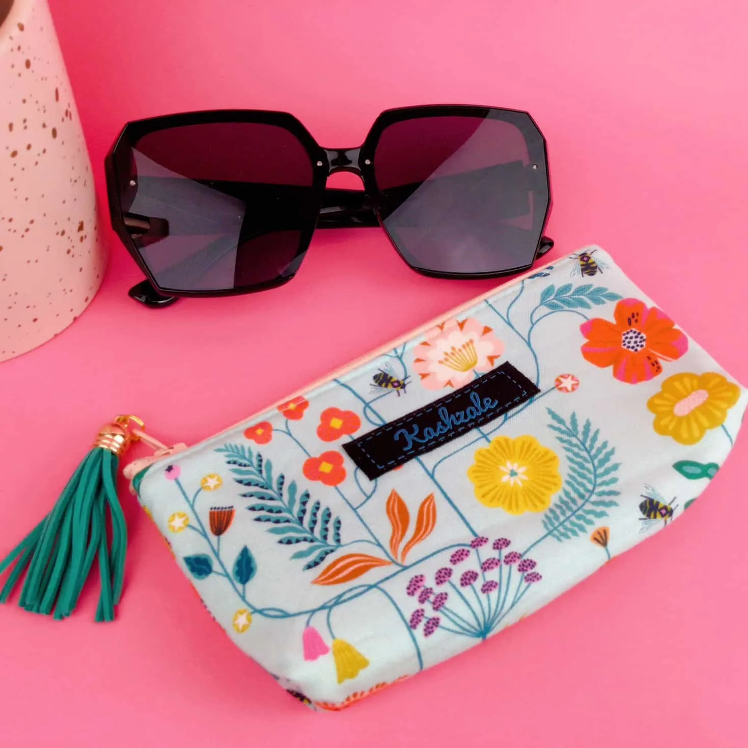 Light Blue Floral Sunglasses bag, glasses case.